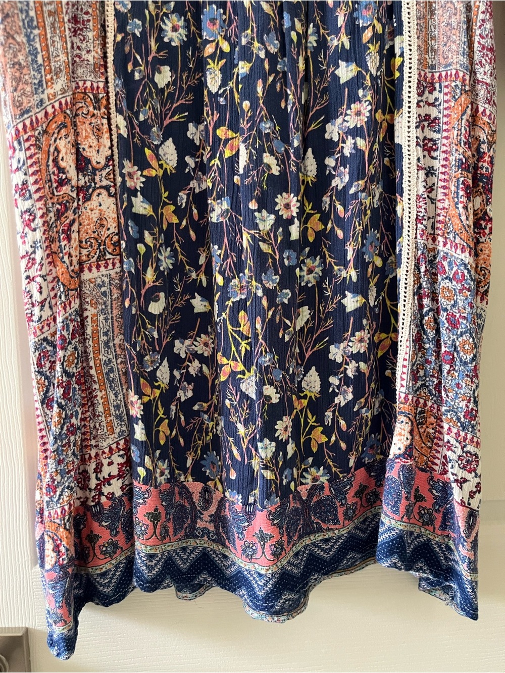 Sundance Boho Navy & Pink Patchwork V-Neck Dress size M - Picture 6 of 7